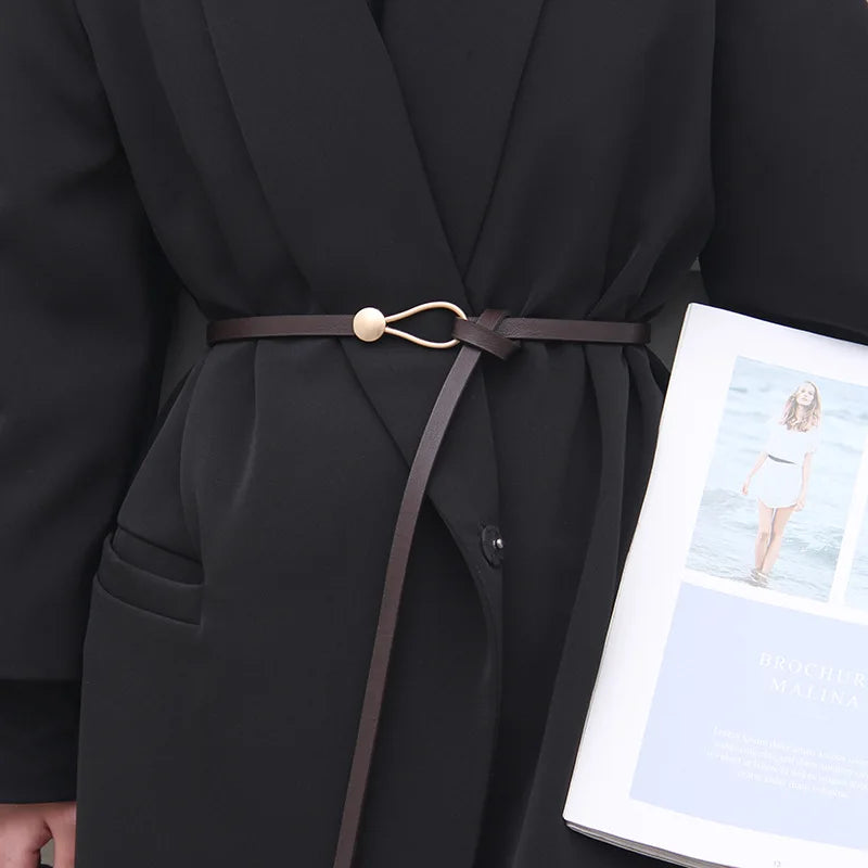 New Fashion Leather Women Belt Designer Metal Buckle Waist Strap All-match Lady Dress Coat Sweater Decorative Knotted Waistband