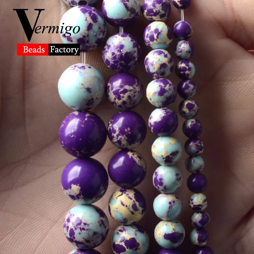 Lake Blue Purple Sediment Jaspers Round Spacer Beads For Jewelry Making 4 6 8 10mm Mineral Stone Beads Diy Bracelet Jewelry 15''