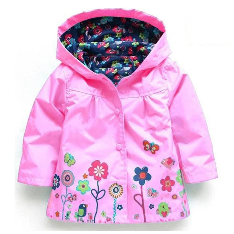 Flowers Girls Jackets Autumn Waterproof Kids Jacket Windbreaker Coat Hooded Casual Girls Raincoat 2-6 Year Old Children Clothing