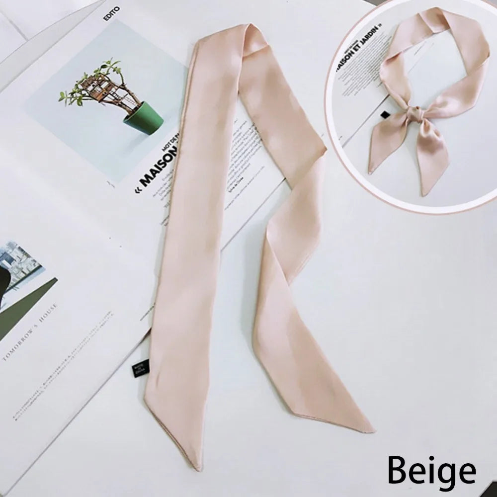 New Women Ribbon Silk Scarf Solid Beautiful Girls Hair Band Bag Handle Wraps Neckerchief  Autumn Small Neck Scarves