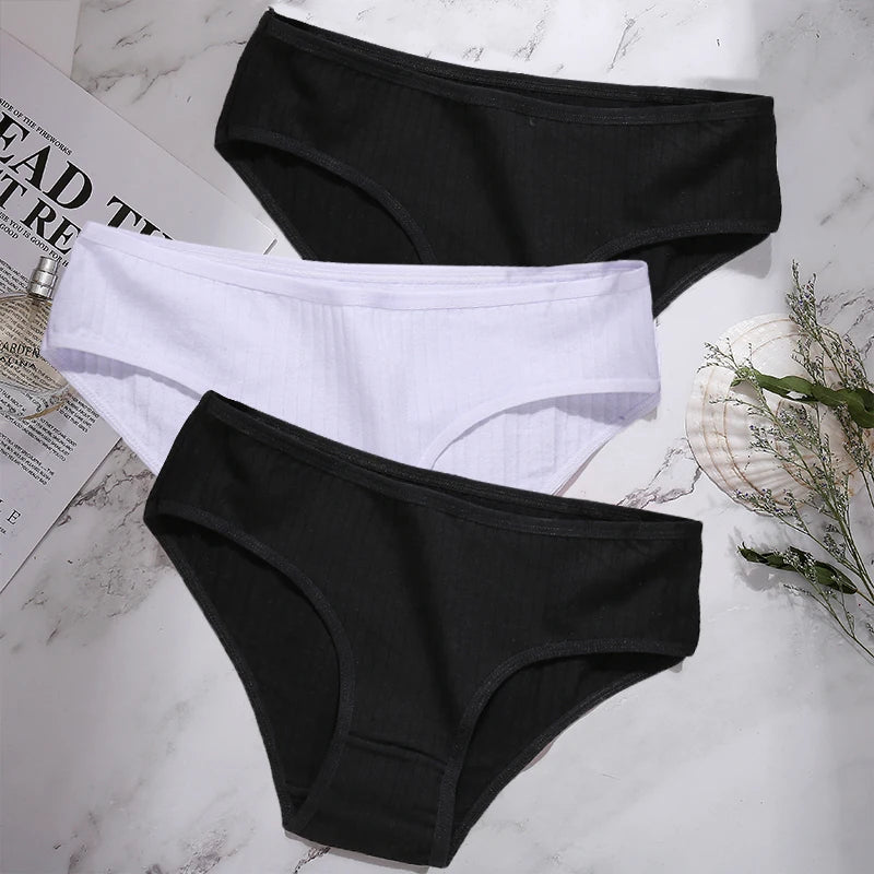 3PCS/Set Cotton Panties Women Underwear Sexy Lingerie Panties Female Lingerie Briefs Solid Color Panty Underpants Intimates