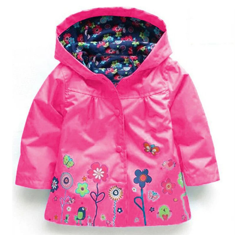 Flowers Girls Jackets Autumn Waterproof Kids Jacket Windbreaker Coat Hooded Casual Girls Raincoat 2-6 Year Old Children Clothing