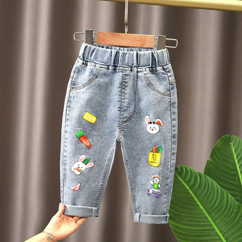 Spring kids girl's clothes baby elastic band straight-leg love jeans pants for girls' baby clothing outer wear denim trousers