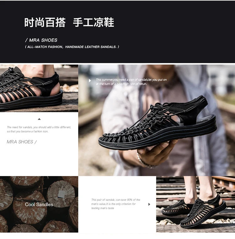 Men's Shoes High-quality Hand-woven Shoes Pull-on Outdoor Sandals Summer Soft Non-slip Gladiator Hiking Beach Platform Sandals