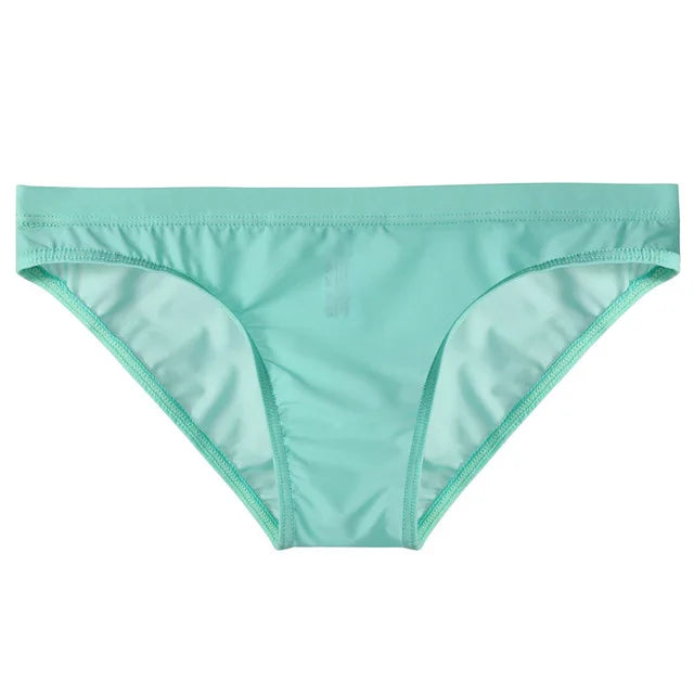 Men Underwear Ice Silk Solid Color Briefs Sexy Transparent Silky Quick Dry U Bulge Pouch Panties Mid Waist Male Underpants Cueca