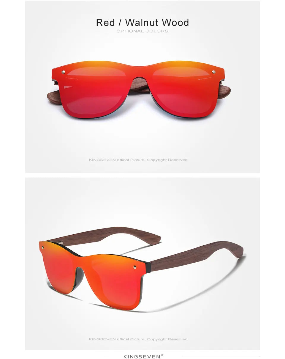 KINGSEVEN Klassische Holz-Sonnenbrille Outdoor Polarisierte UV400 Randlose Brille Herren Damen Fahren Freizeit Angeln Walnussbrille