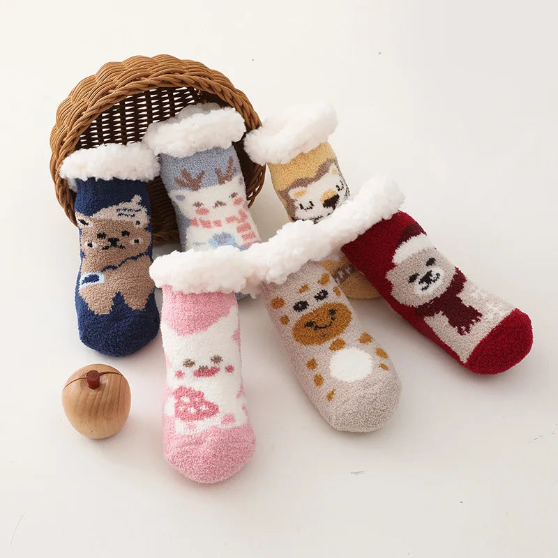 Cute Winter Baby Cartoon Christmas Socks Thicken Cotton Warm Newborn Kids Floor Sock Non-Slip Children Socks For 0-4 Years