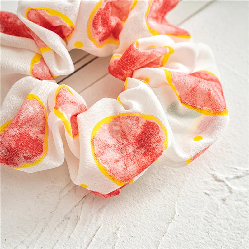 Summer Fruit Print Scrunchies Zitrone Grapefruit Birne Pfirsich bedruckter elastischer Haargummi Damen Mädchen Kopfbedeckung Haar-Accessoires