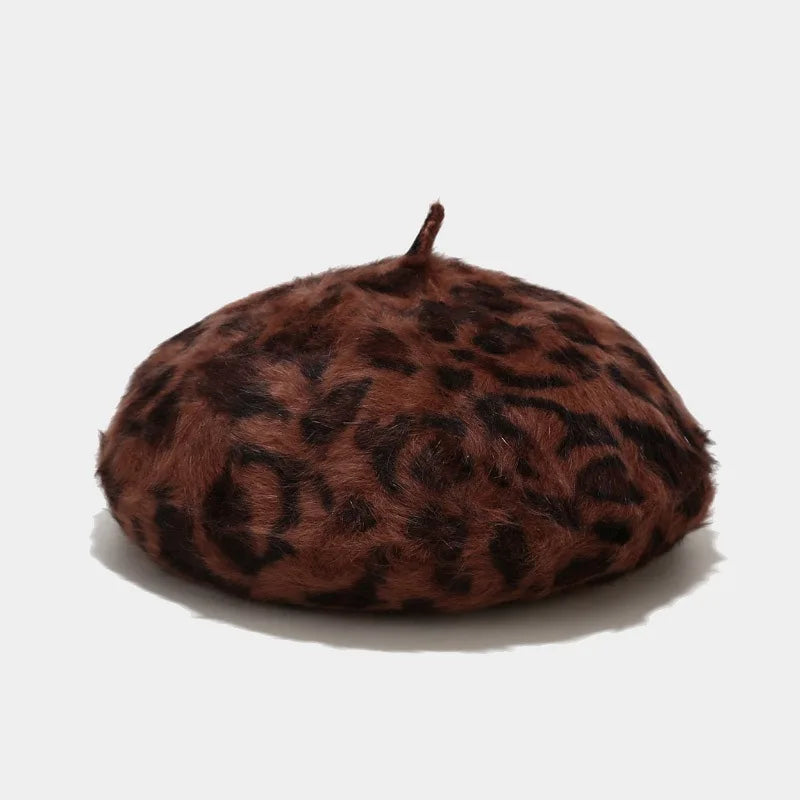 2020 Autumn Winter Leopard Print Warm Rabbit Fur Octagonal Hats for Women and Girl Berets Painter Hat Beanie Cap 11
