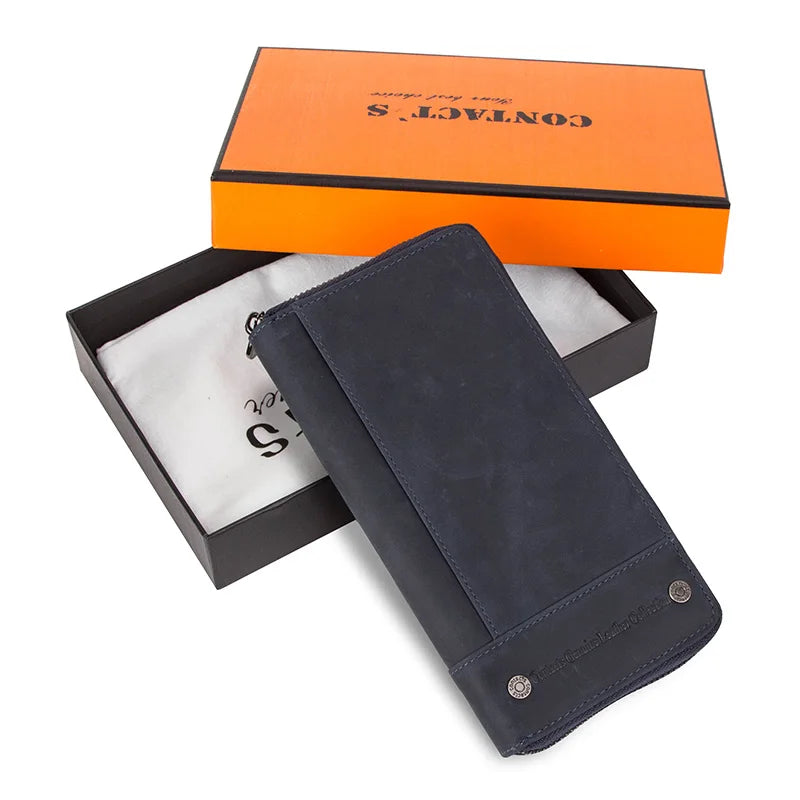 Contact's Women Wallets Genuine Leather Card Holder Female Purse Zipper Wallet For Women Fashion Clutch Bag Rfid Men Wallets