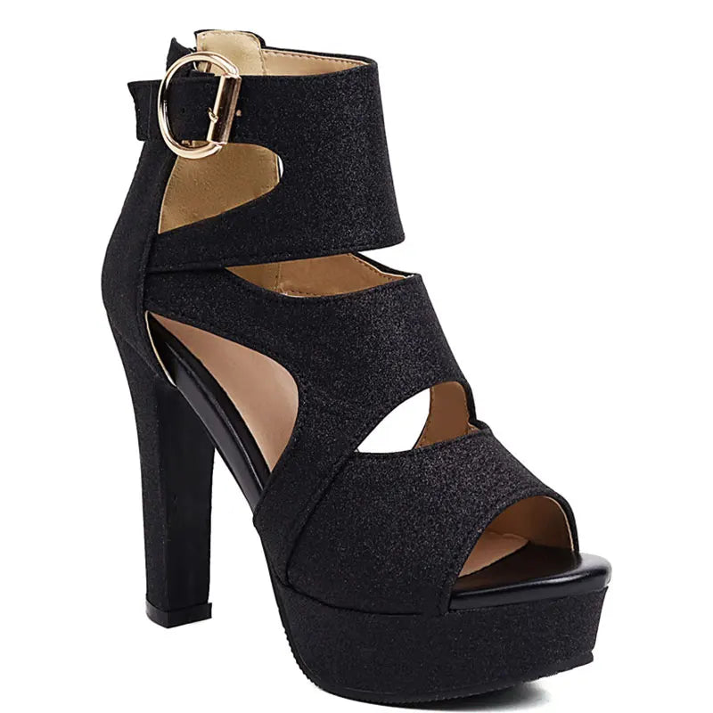 Sgesvier 2021 new thick high heels ladies shoes platform open toe woman sandals cross strap buckle silver glitter bling sandals