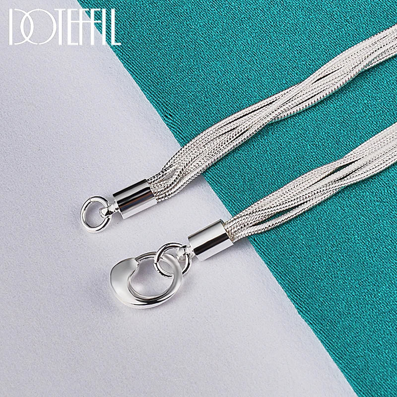 DOTEFFIL 925 Sterling Silver Snake Chain Smooth Matte Beads Pendant Bracelet For Woman Charm Wedding Engagement Fashion Jewelry