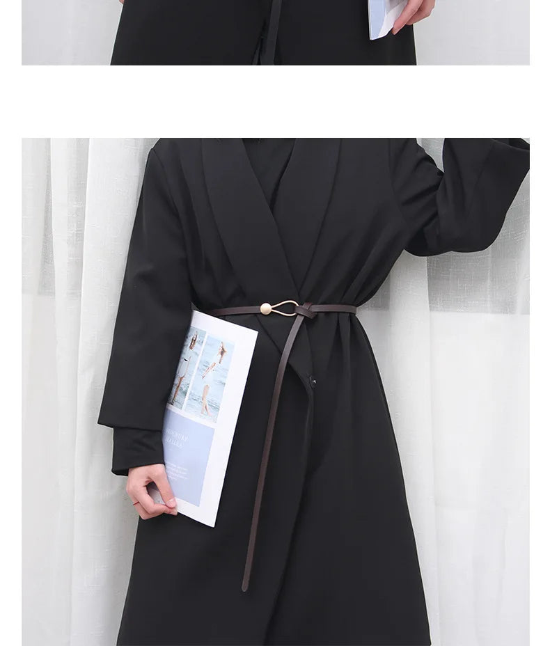New Fashion Leather Women Belt Designer Metal Buckle Waist Strap All-match Lady Dress Coat Sweater Decorative Knotted Waistband