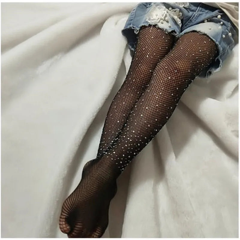 3-9Years Girls Pantyhose Rhinestone Stretchy Bottom Pants Long Fishnet Legging For Girls Cool Wild Peal Bottoms Tights Stockings