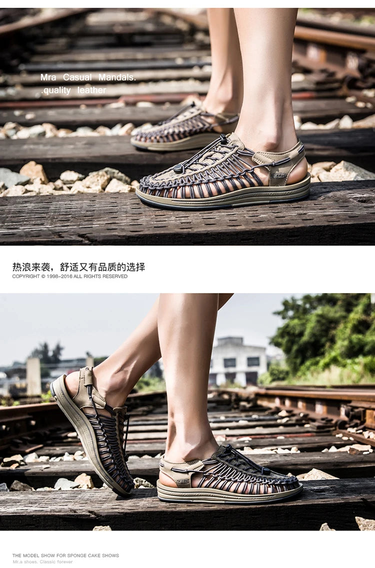 Men's Shoes High-quality Hand-woven Shoes Pull-on Outdoor Sandals Summer Soft Non-slip Gladiator Hiking Beach Platform Sandals