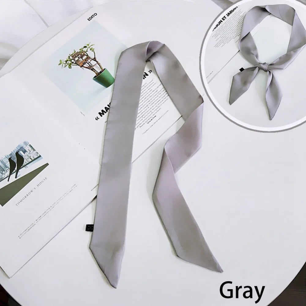 New Women Ribbon Silk Scarf Solid Beautiful Girls Hair Band Bag Handle Wraps Neckerchief  Autumn Small Neck Scarves