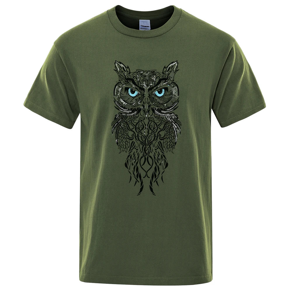 New Men Tshirt Stylish Owl Pattern Printing Casual Short Sleeves Round Collar Brand men's Sport T-shirt Hip Hop Male Tops Tee