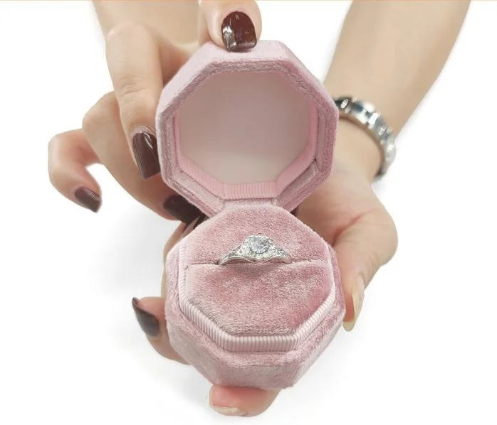 Customized Hexagonal Velvet Ring Box Wedding Engagement Gift Single/Double Ring Storage Box Display Stand Velvet Elegant Retro