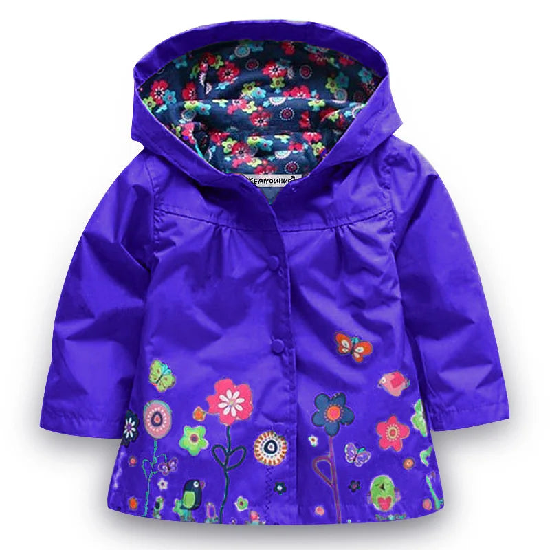 Flowers Girls Jackets Autumn Waterproof Kids Jacket Windbreaker Coat Hooded Casual Girls Raincoat 2-6 Year Old Children Clothing