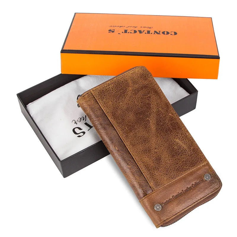 Contact's Women Wallets Genuine Leather Card Holder Female Purse Zipper Wallet For Women Fashion Clutch Bag Rfid Men Wallets