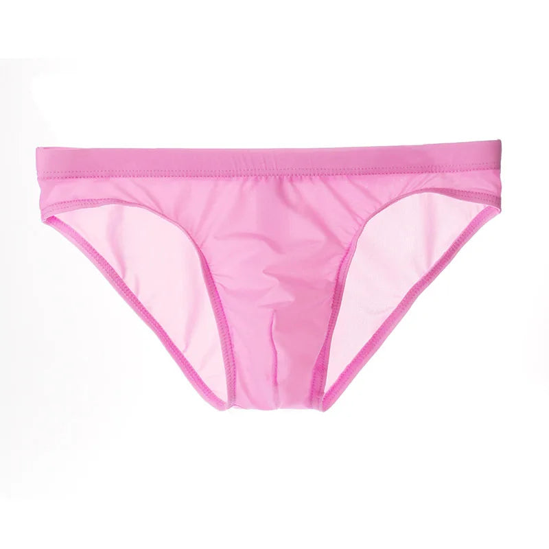 Men Underwear Ice Silk Solid Color Briefs Sexy Transparent Silky Quick Dry U Bulge Pouch Panties Mid Waist Male Underpants Cueca