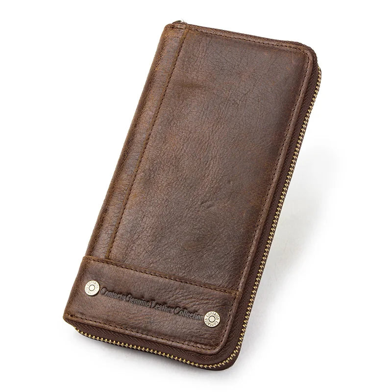 Contact's Women Wallets Genuine Leather Card Holder Female Purse Zipper Wallet For Women Fashion Clutch Bag Rfid Men Wallets