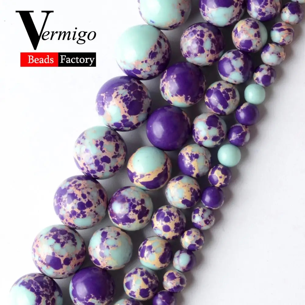 Lake Blue Purple Sediment Jaspers Round Spacer Beads For Jewelry Making 4 6 8 10mm Mineral Stone Beads Diy Bracelet Jewelry 15''