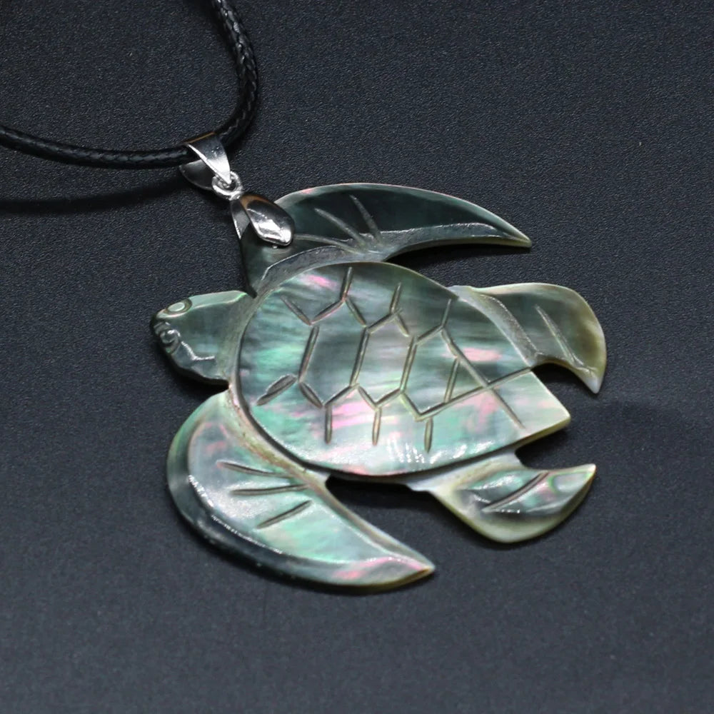 Natural Sea Turtle Shape Black Shell Necklace Pendants Charms Jewelry for Women Party Gift Size 50x48mm Length 55cm