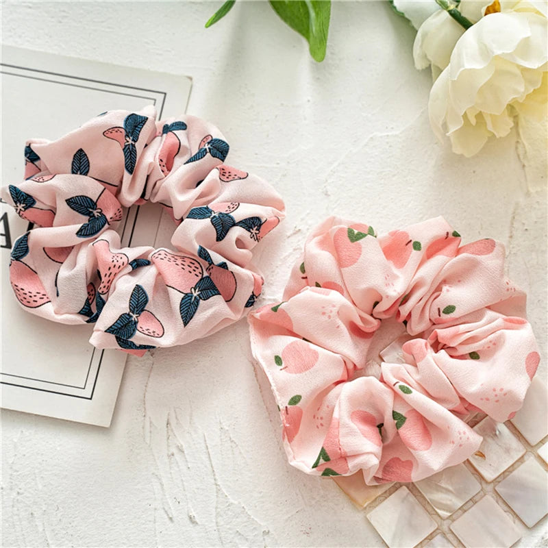 Summer Fruit Print Scrunchies Zitrone Grapefruit Birne Pfirsich bedruckter elastischer Haargummi Damen Mädchen Kopfbedeckung Haar-Accessoires