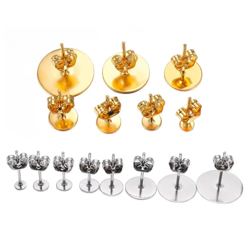 10-100 piezas/lote de bases de pendientes de acero inoxidable en blanco de 3-12mm con tapón de pendiente para hacer joyas DIY