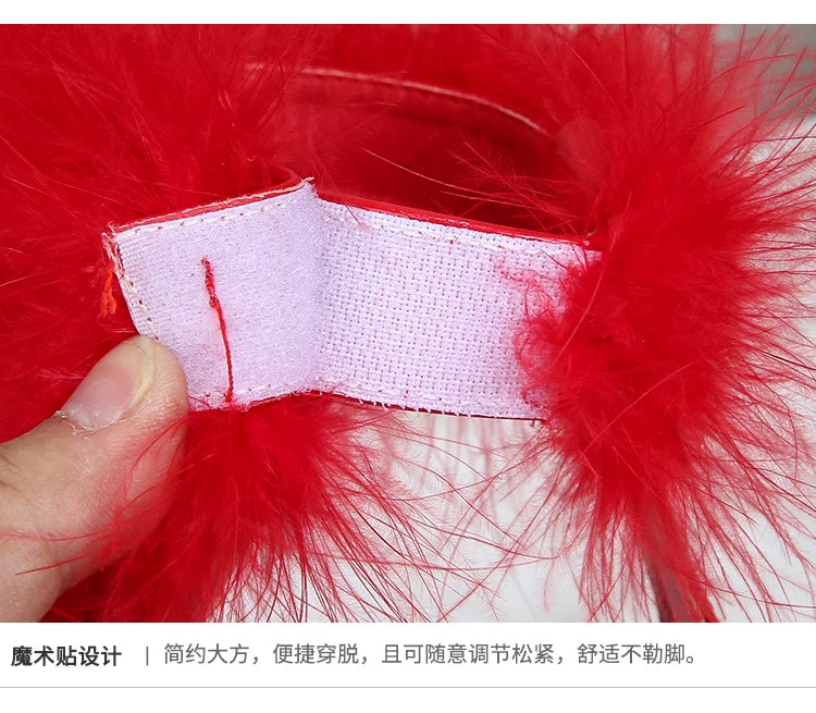 Feather Sandals Women Furry High Heels Ankle Plush Sandals Woman Transparent Heels With Fur Stripper Heeled Sandal Women Evening