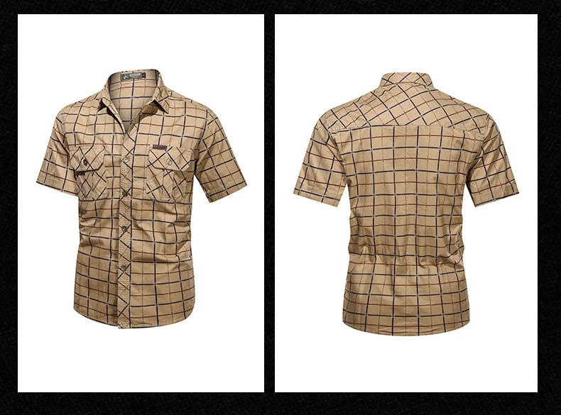 Summer Men's Plaid Shirt Short Sleeve Streetwear Pure Cotton Oversized Casual Shirts Men Clothing Hawaiian Shirt 5XL A2F5009