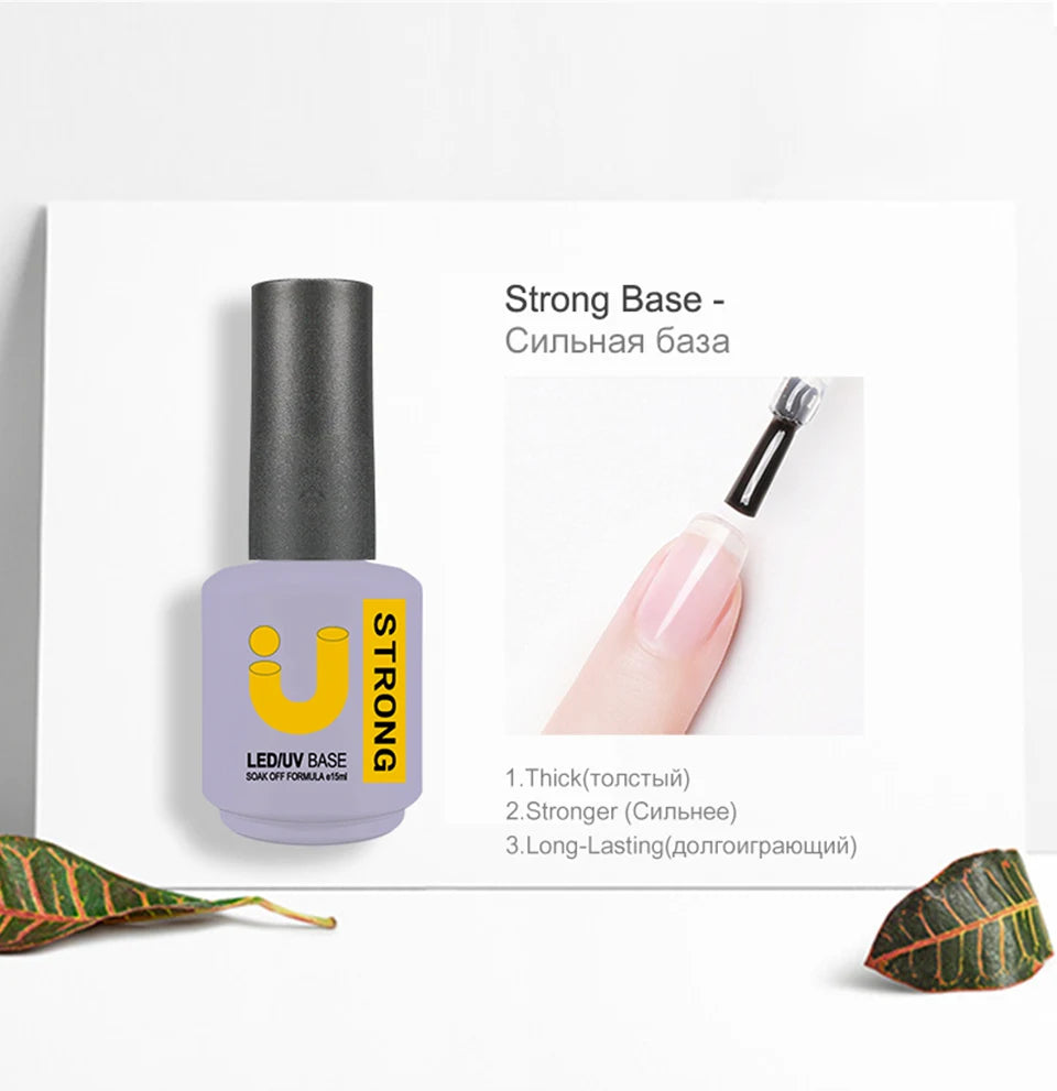 Rubber Base and Top Coat Gel Nail Polish uv 15ml Semi Permanent Base for Gel Varnish Manicure Matte Top Coats Nail Primer Gellac