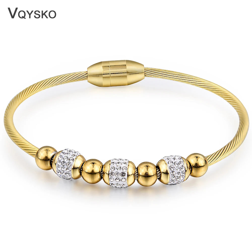 Fashion Stainless Steel Bead Bracelet Women High Quality Pretty Wedding Jewelry Accessoriess Bracelet Femme With Crystals