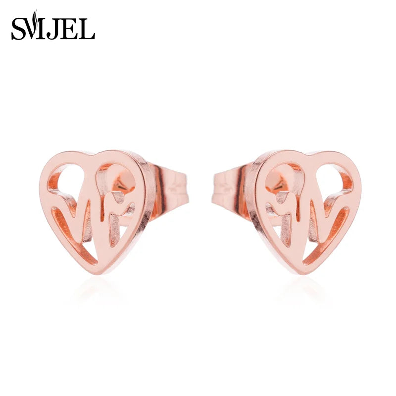 SMJEL Trendy Heart Wave Stud Earrings Black Stainless Steel Heartbeat Stethoscope Earings Women Doctor Accessories Jewelry Gift