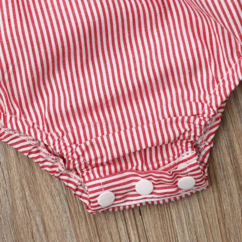 Citgeett Summer Newborn Baby Girls Off Shoulder Striped Bodysuit Jumpsuit Outfit Bowknot Cute Clothing