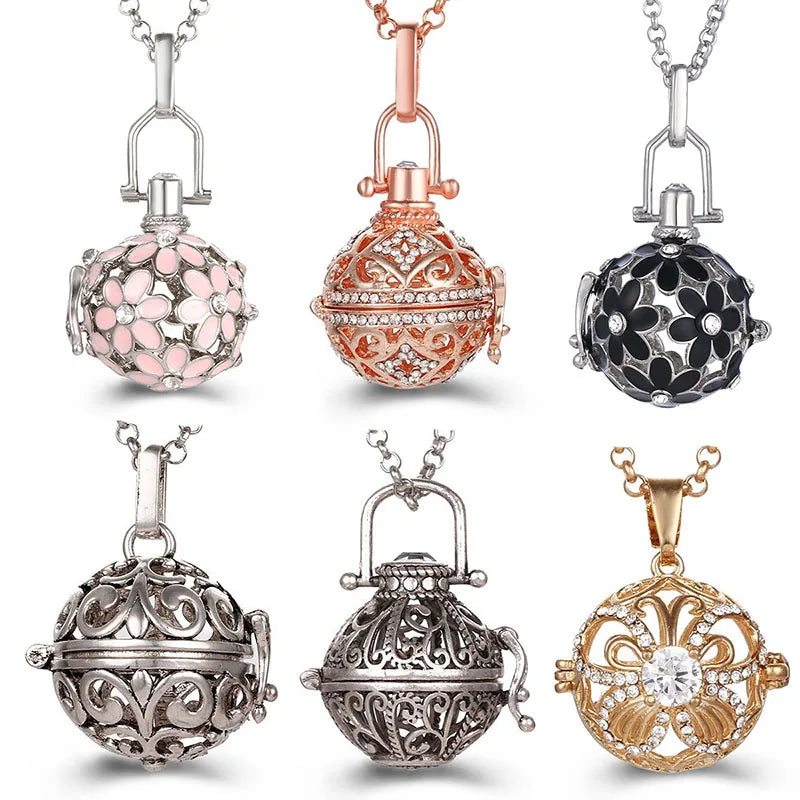 2020 Multi Styles Hollow LOVE Angel Wings Vintage Necklace Music Ball Pregnancy Bell Necklace Aroma Essential Oil Locket Pendant