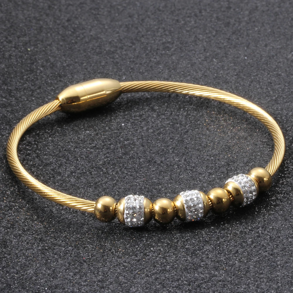 Fashion Stainless Steel Bead Bracelet Women High Quality Pretty Wedding Jewelry Accessoriess Bracelet Femme With Crystals