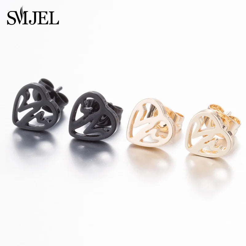 SMJEL Trendy Heart Wave Stud Earrings Black Stainless Steel Heartbeat Stethoscope Earings Women Doctor Accessories Jewelry Gift