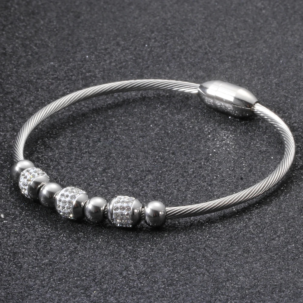 Fashion Stainless Steel Bead Bracelet Women High Quality Pretty Wedding Jewelry Accessoriess Bracelet Femme With Crystals