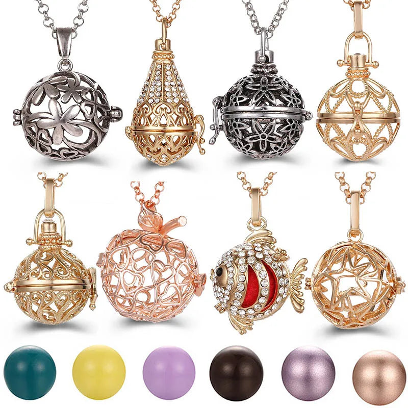 2020 Multi Styles Hollow LOVE Angel Wings Vintage Necklace Music Ball Pregnancy Bell Necklace Aroma Essential Oil Locket Pendant
