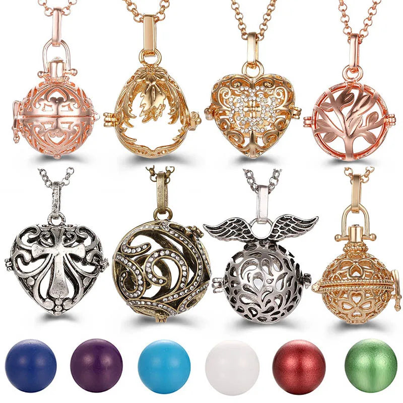 2020 Multi Styles Hollow LOVE Angel Wings Vintage Necklace Music Ball Pregnancy Bell Necklace Aroma Essential Oil Locket Pendant