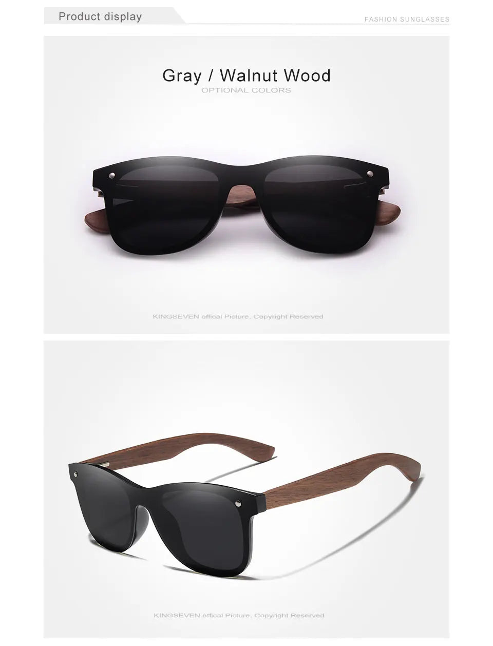 KINGSEVEN Klassische Holz-Sonnenbrille Outdoor Polarisierte UV400 Randlose Brille Herren Damen Fahren Freizeit Angeln Walnussbrille