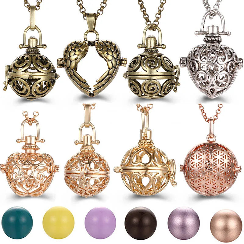 2020 Multi Styles Hollow LOVE Angel Wings Vintage Necklace Music Ball Pregnancy Bell Necklace Aroma Essential Oil Locket Pendant