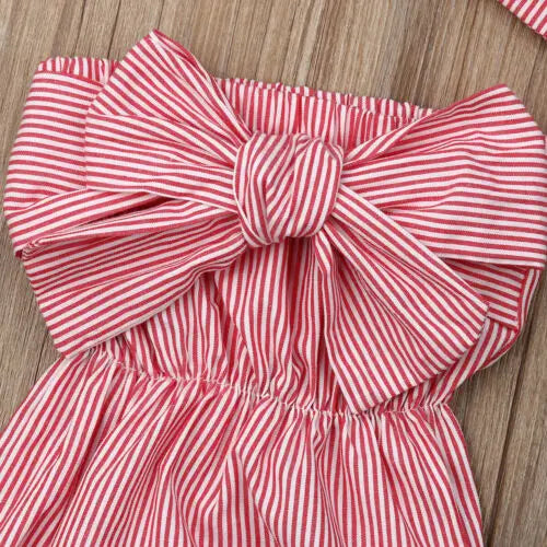 Citgeett Summer Newborn Baby Girls Off Shoulder Striped Bodysuit Jumpsuit Outfit Bowknot Cute Clothing