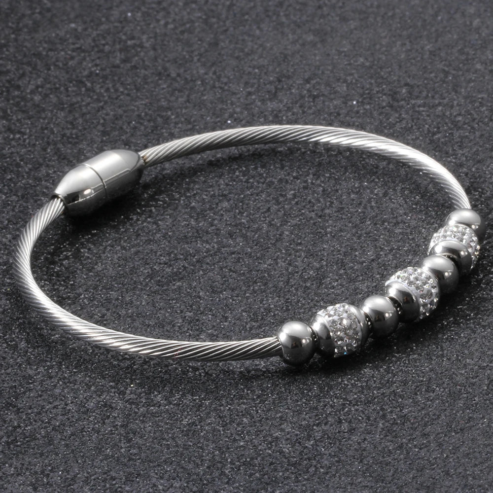 Fashion Stainless Steel Bead Bracelet Women High Quality Pretty Wedding Jewelry Accessoriess Bracelet Femme With Crystals