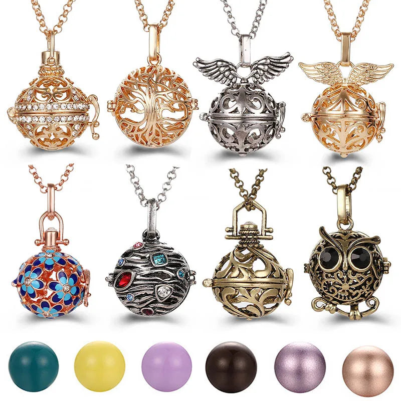 2020 Multi Styles Hollow LOVE Angel Wings Vintage Necklace Music Ball Pregnancy Bell Necklace Aroma Essential Oil Locket Pendant