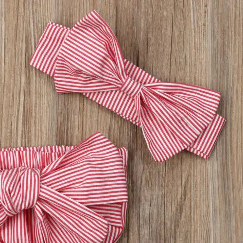 Citgeett Summer Newborn Baby Girls Off Shoulder Striped Bodysuit Jumpsuit Outfit Bowknot Cute Clothing