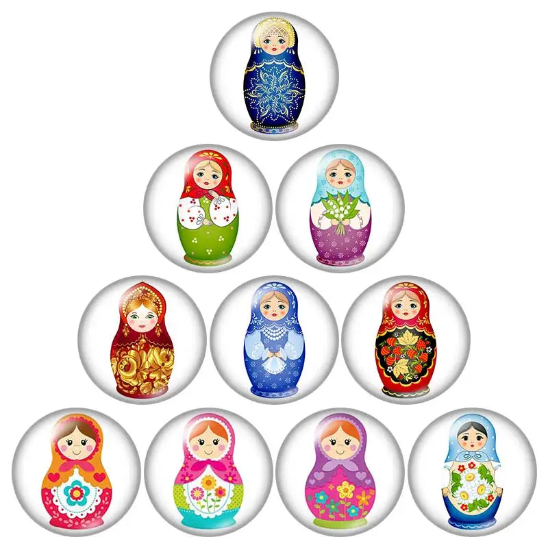 матрёшка matryoshka Russian10pcs mixed 12mm/16mm/18mm/25mm Round photoglass cabochondemo flat back Making findings