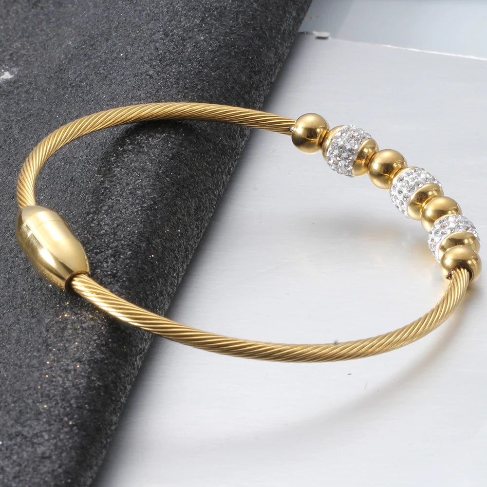 Fashion Stainless Steel Bead Bracelet Women High Quality Pretty Wedding Jewelry Accessoriess Bracelet Femme With Crystals